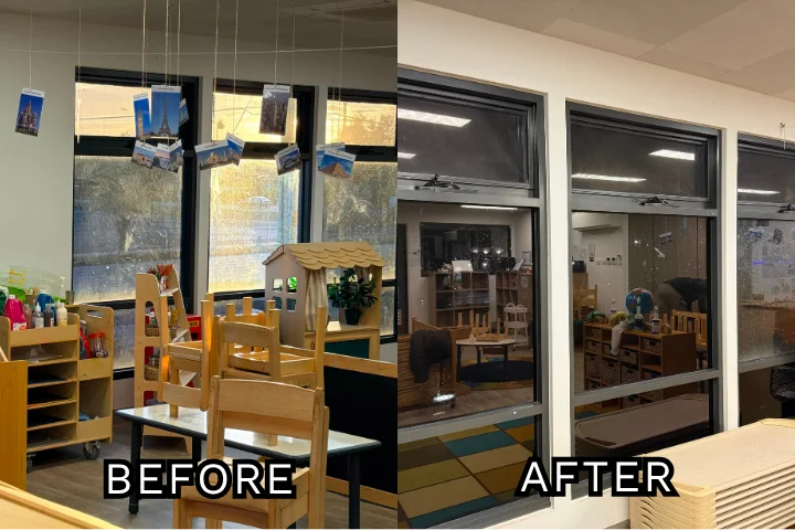 child care center window before and after